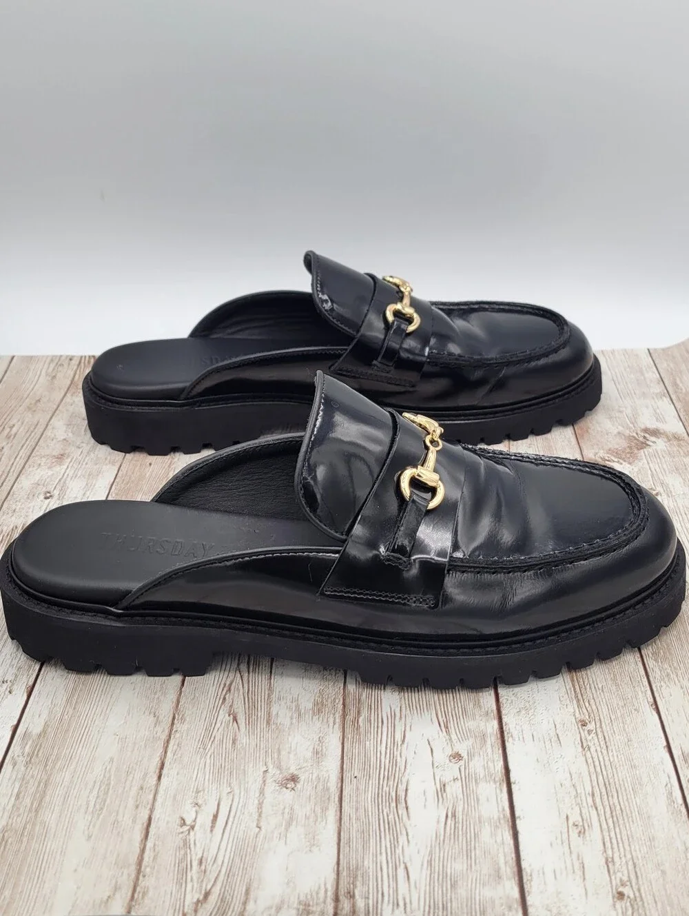 Thursday Leather Black Penny Mule Gold Hardware Women's Size 10 - Picture 12 of 16